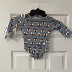 NWOT Hanna Andersson Blue Fox-Print Long Sleeve Baby Bodysuit 6-12 Months